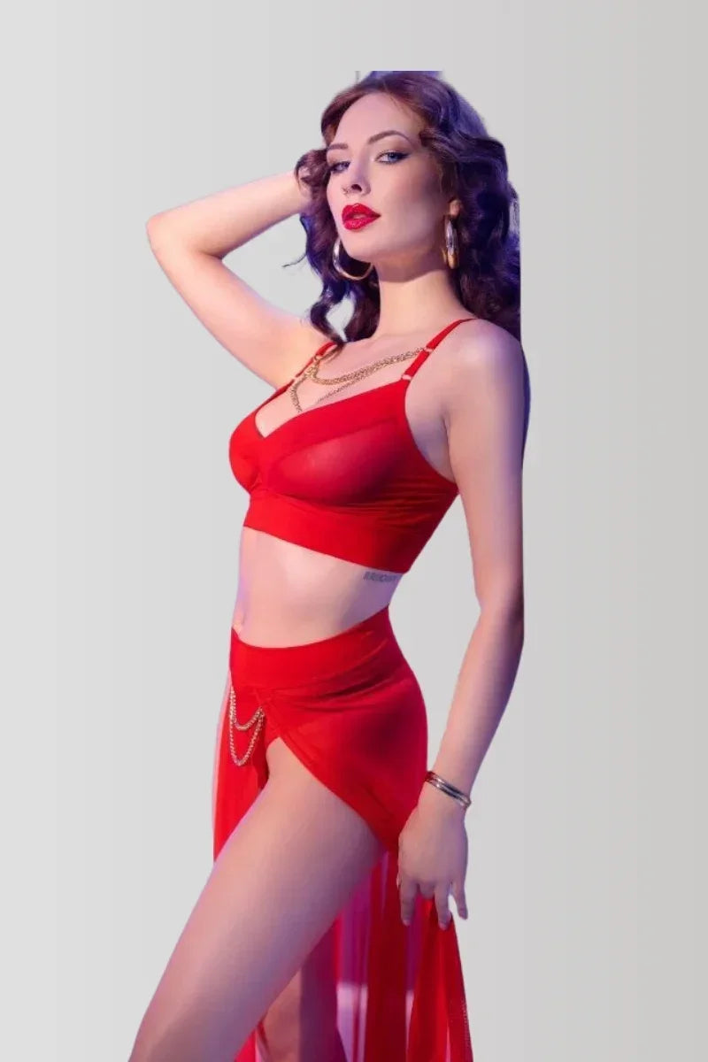 Rotes Oberteil- und Rockset CR4850