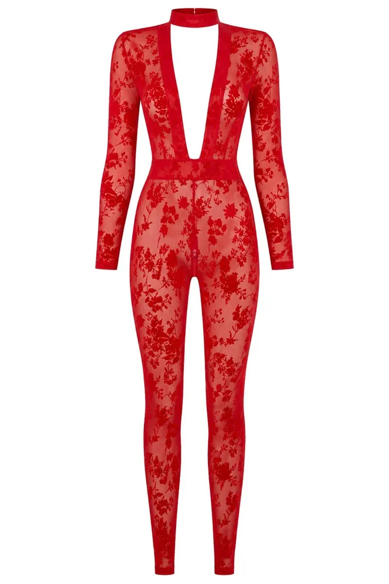 Roter Netz-Catsuit F414
