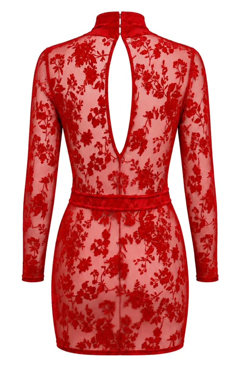 Rotes Netz-Minikleid F415