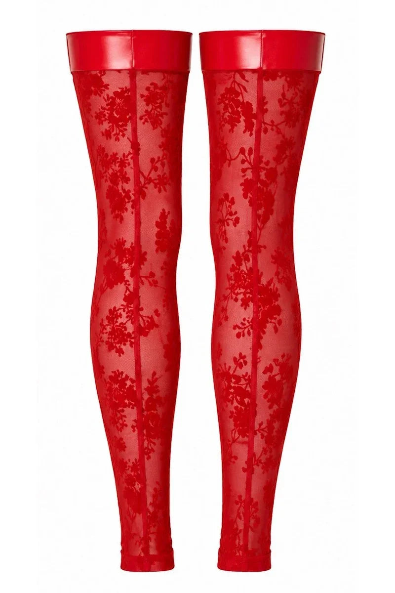 Rote Blumen-Netzstrümpfe F417