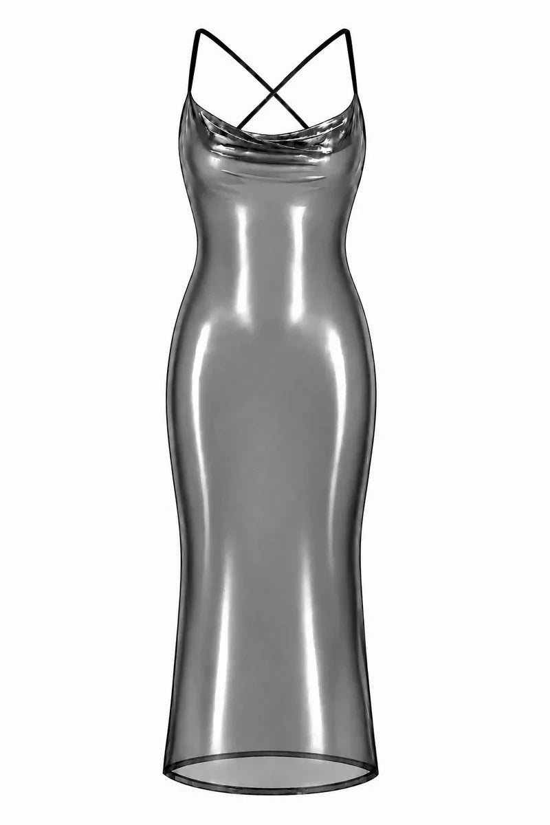 Silbernes Metallic-Maxikleid F427