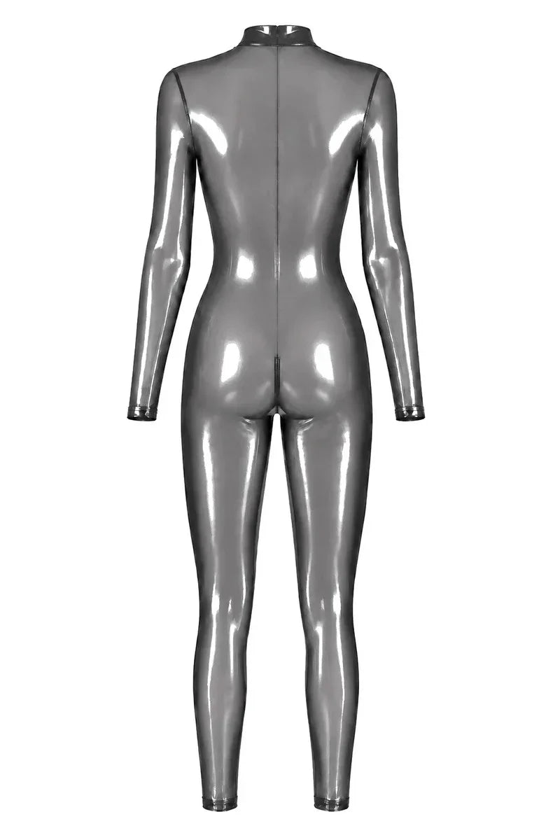 Silberner Metallic-Catsuit F429