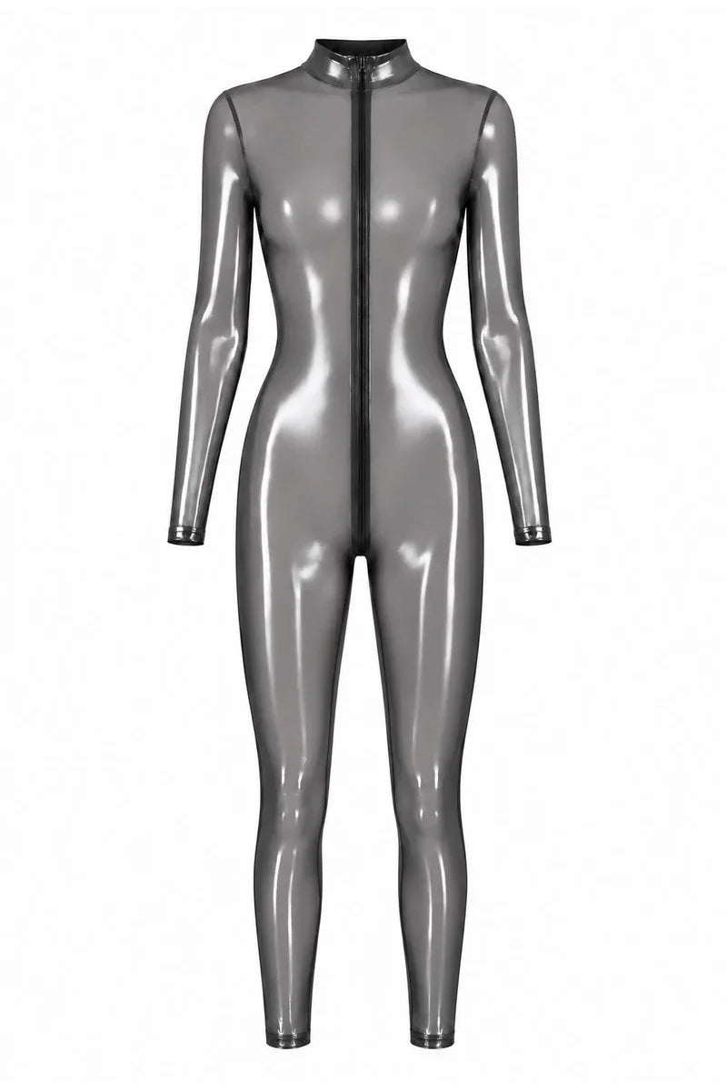 Silberner Metallic-Catsuit F429