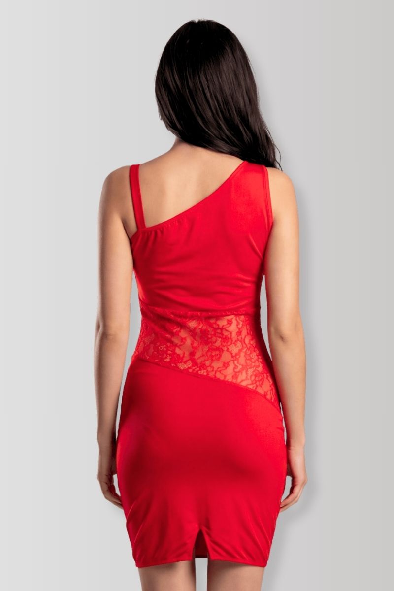 Paola rotes asymmetrisches Kleid