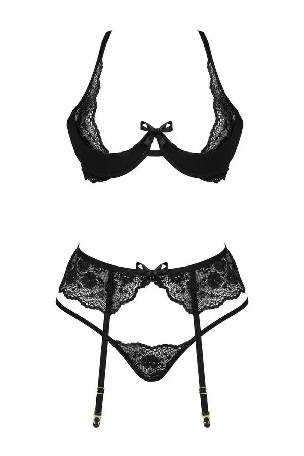 Schwarzes Rosen-Strumpfband-Set