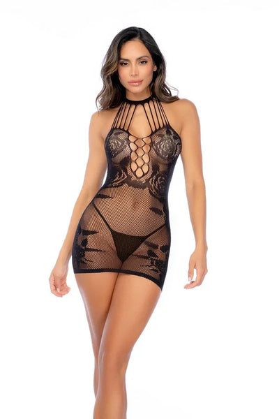 Nuisette résille roses noires par Mapalé lingerie