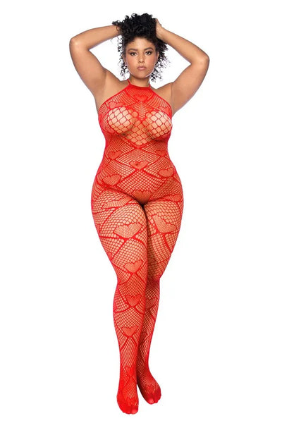 Combinaison résille rouge cœurs + par Mapalé lingerie