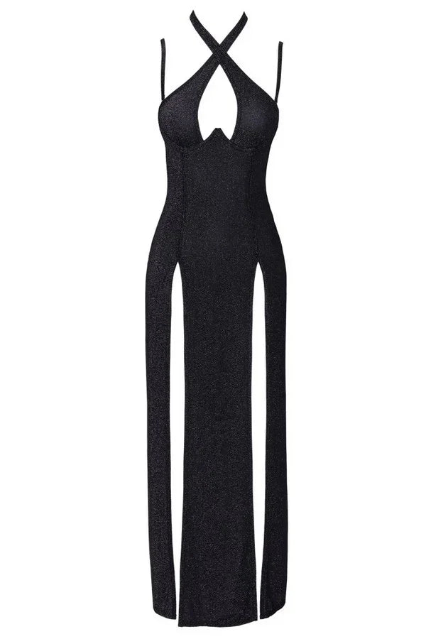 Robe longue brillante noire par Cottelli lingerie