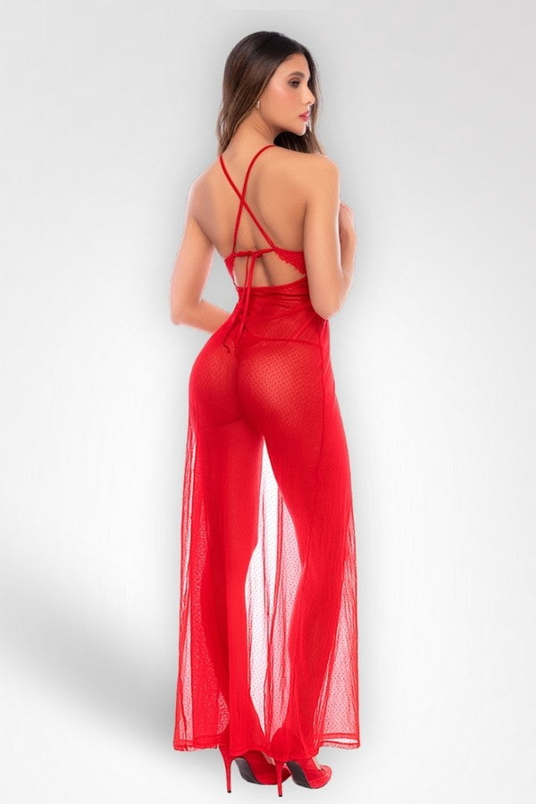 Langes rotes Kleid aus Spitze