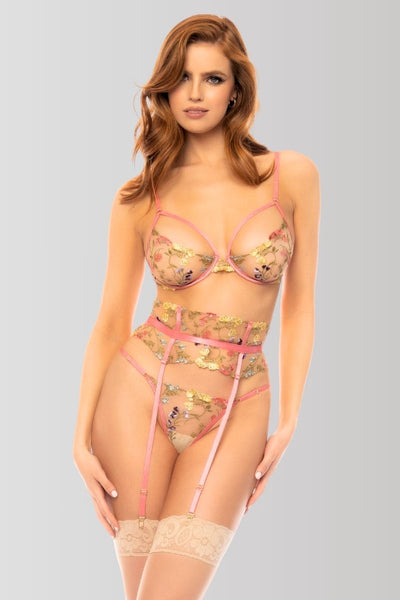 3-teiliges Dessous-Set Blumentüll