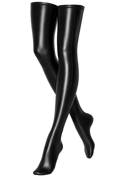 Schwarze Wetlook-Strümpfe F403
