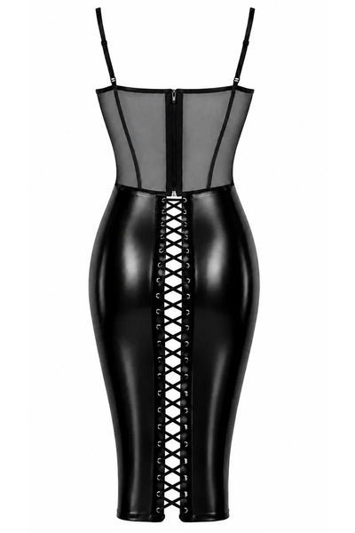 Schwarzes Schnür-Midikleid F408