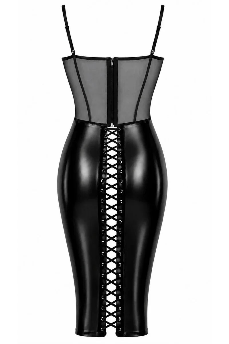 Schwarzes Schnür-Midikleid F408