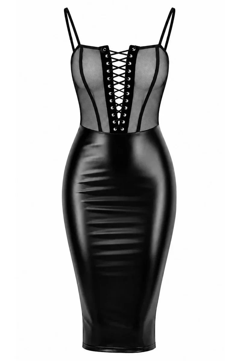 Schwarzes Schnür-Midikleid F408