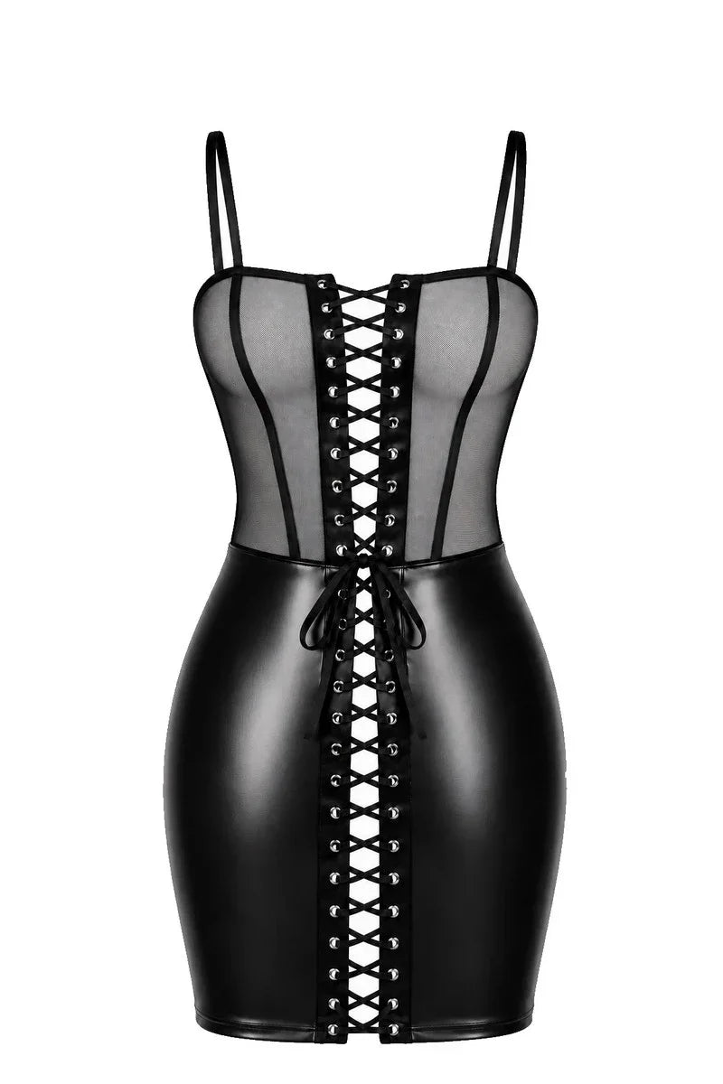 Schwarzes Schnür-Minikleid F409