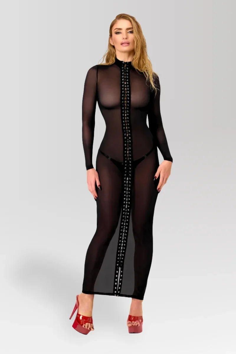Schwarzes Schnür-Maxikleid F410
