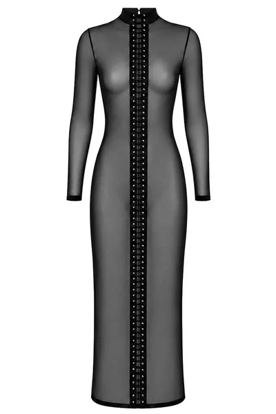 Schwarzes Schnür-Maxikleid F410