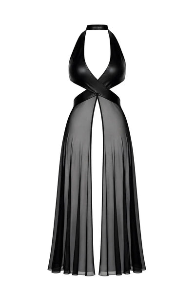 Schwarzes Wickel-Maxikleid F412