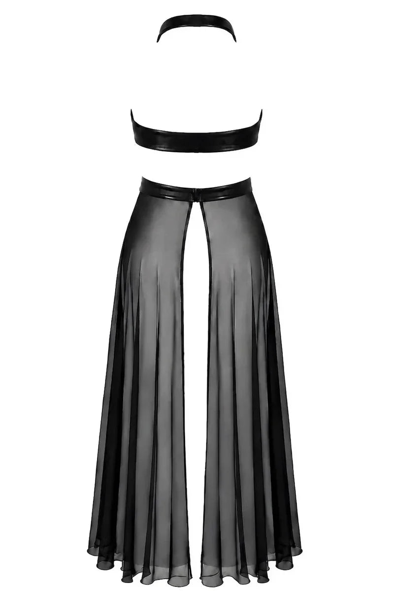 Schwarzes Wickel-Maxikleid F412