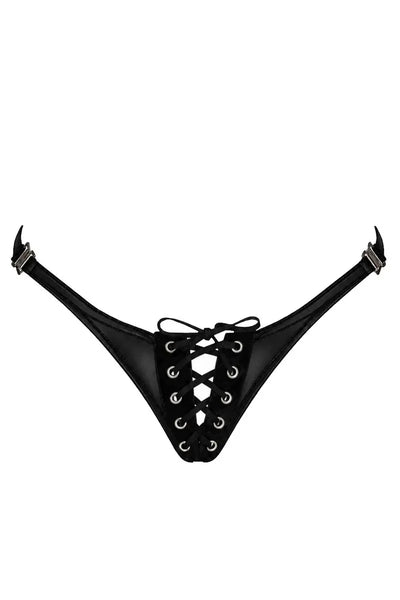Schwarzer Schnür-String F413