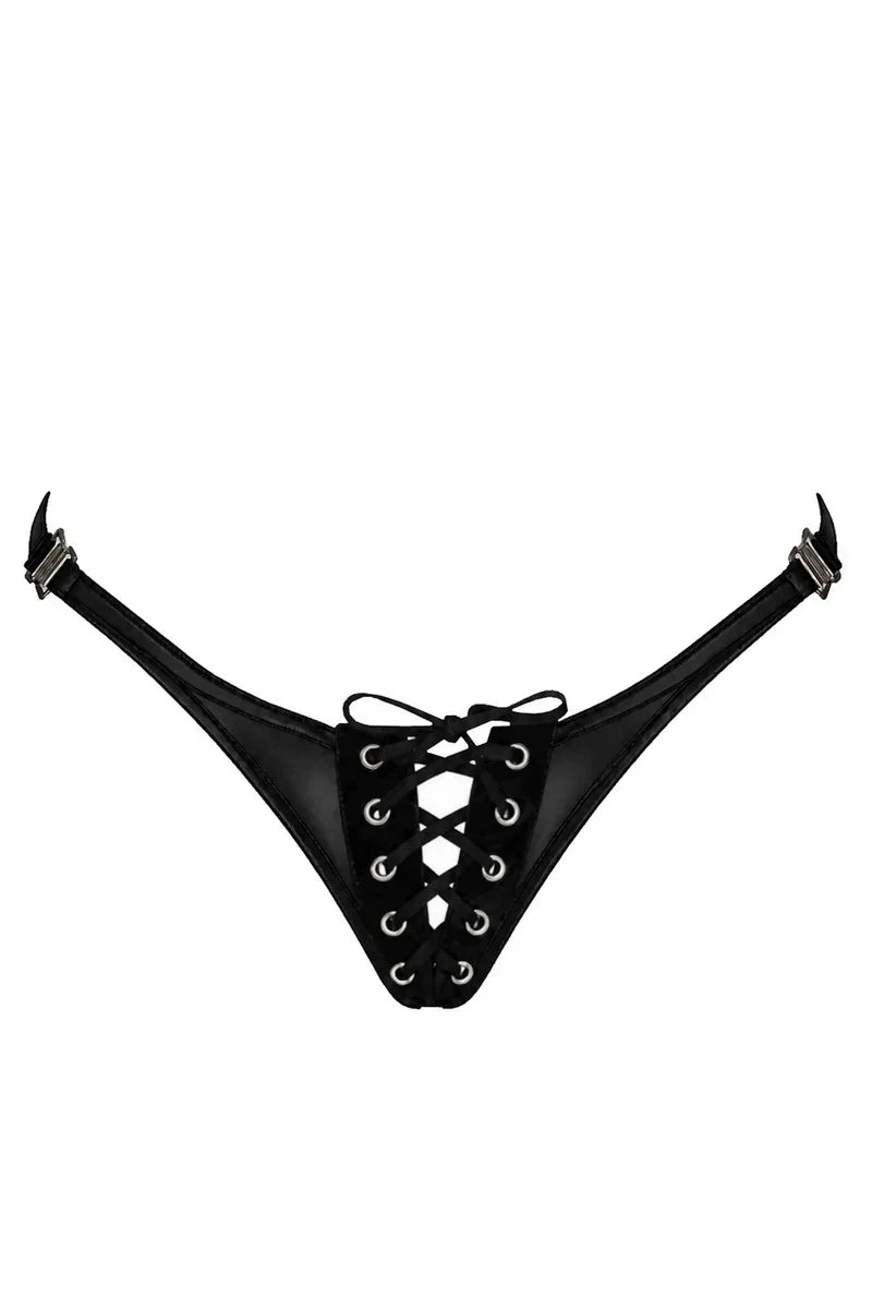 Schwarzer Schnür-String F413