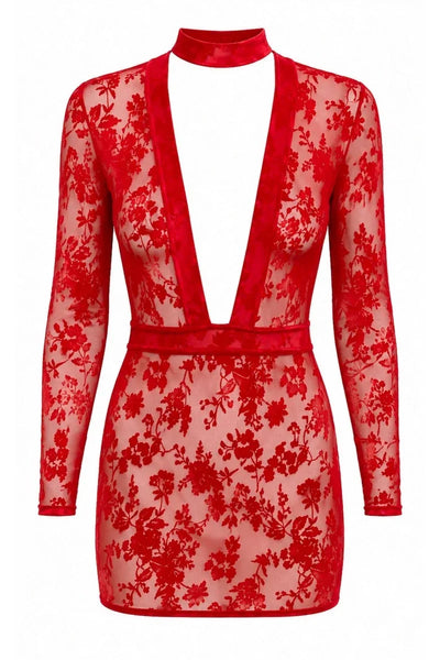 Rotes Netz-Minikleid F415