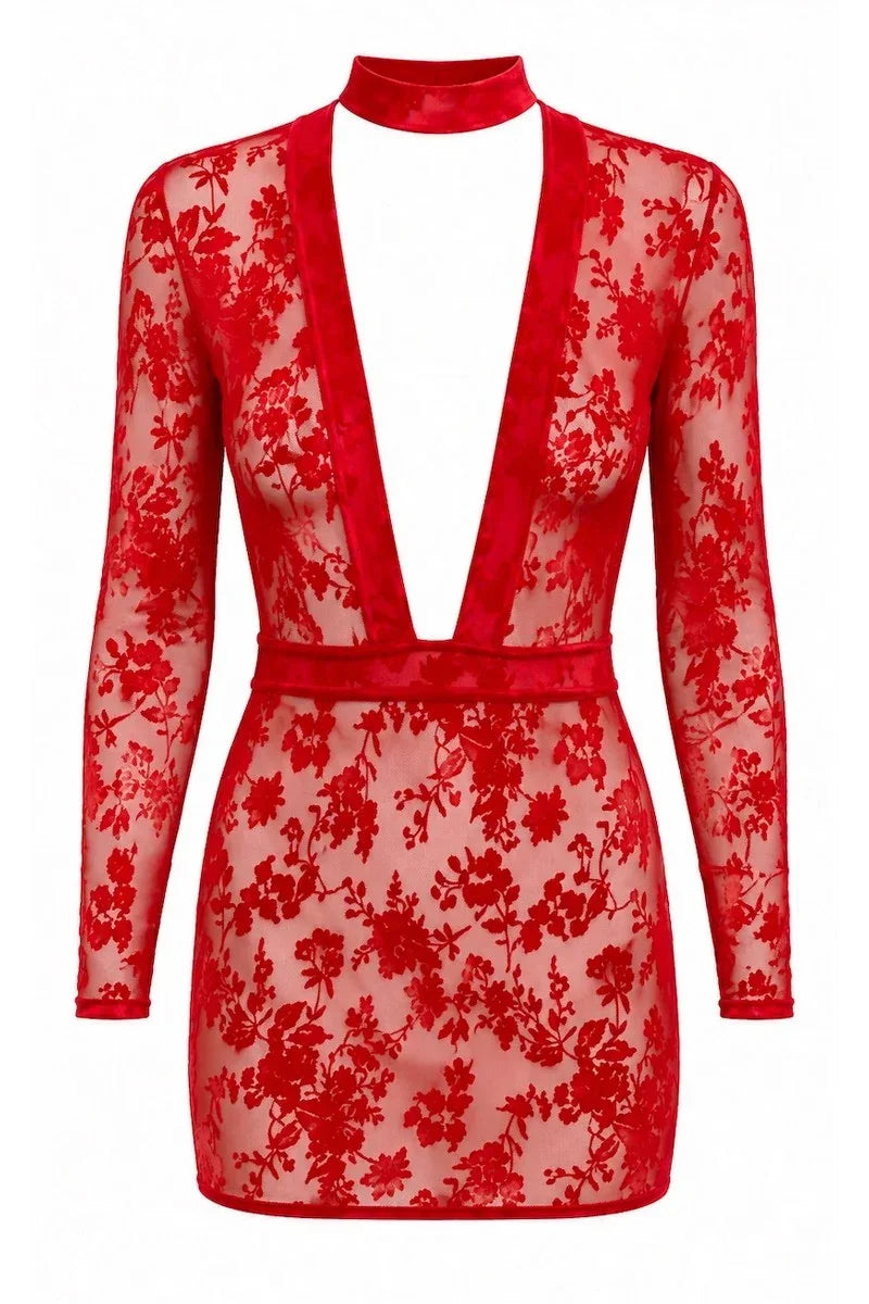 Rotes Netz-Minikleid F415