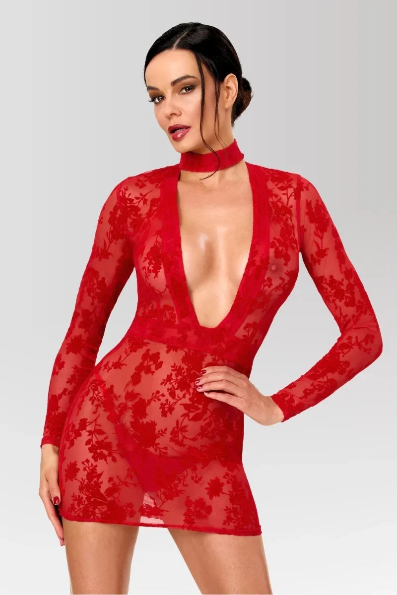 Rotes Netz-Minikleid F415