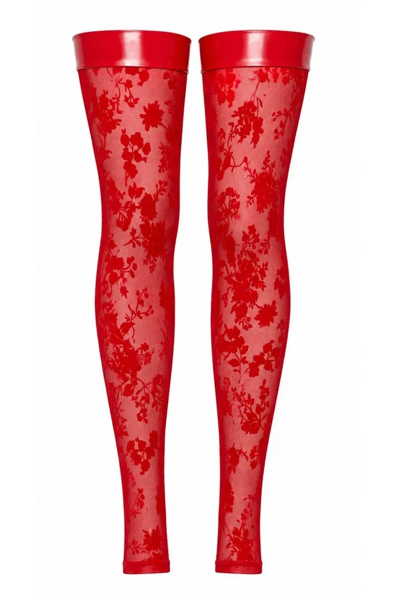 Rote Blumen-Netzstrümpfe F417