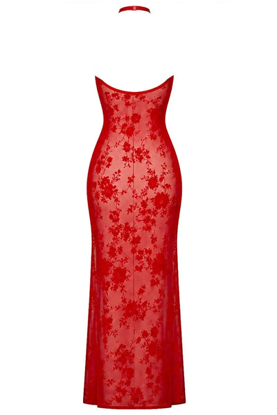 Rotes Netz-Maxikleid F418