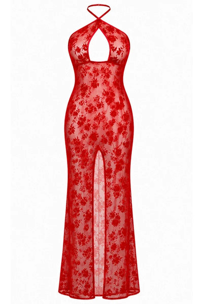 Rotes Netz-Maxikleid F418