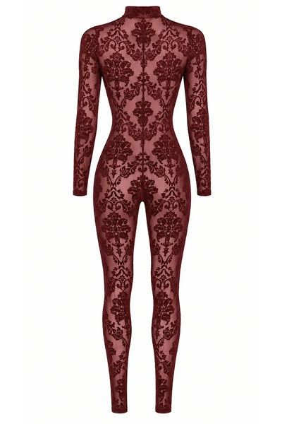 Bordeauxroter Netz-Catsuit F421