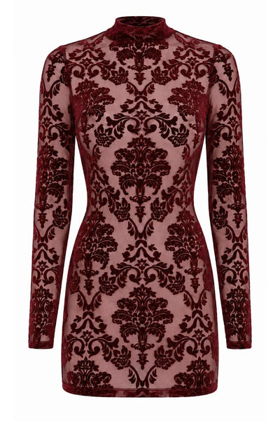 Bordeauxrotes rückenfreies Minikleid F423