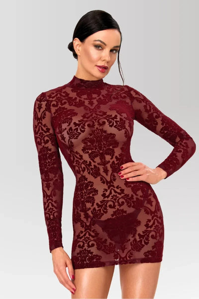 Bordeauxrotes rückenfreies Minikleid F423