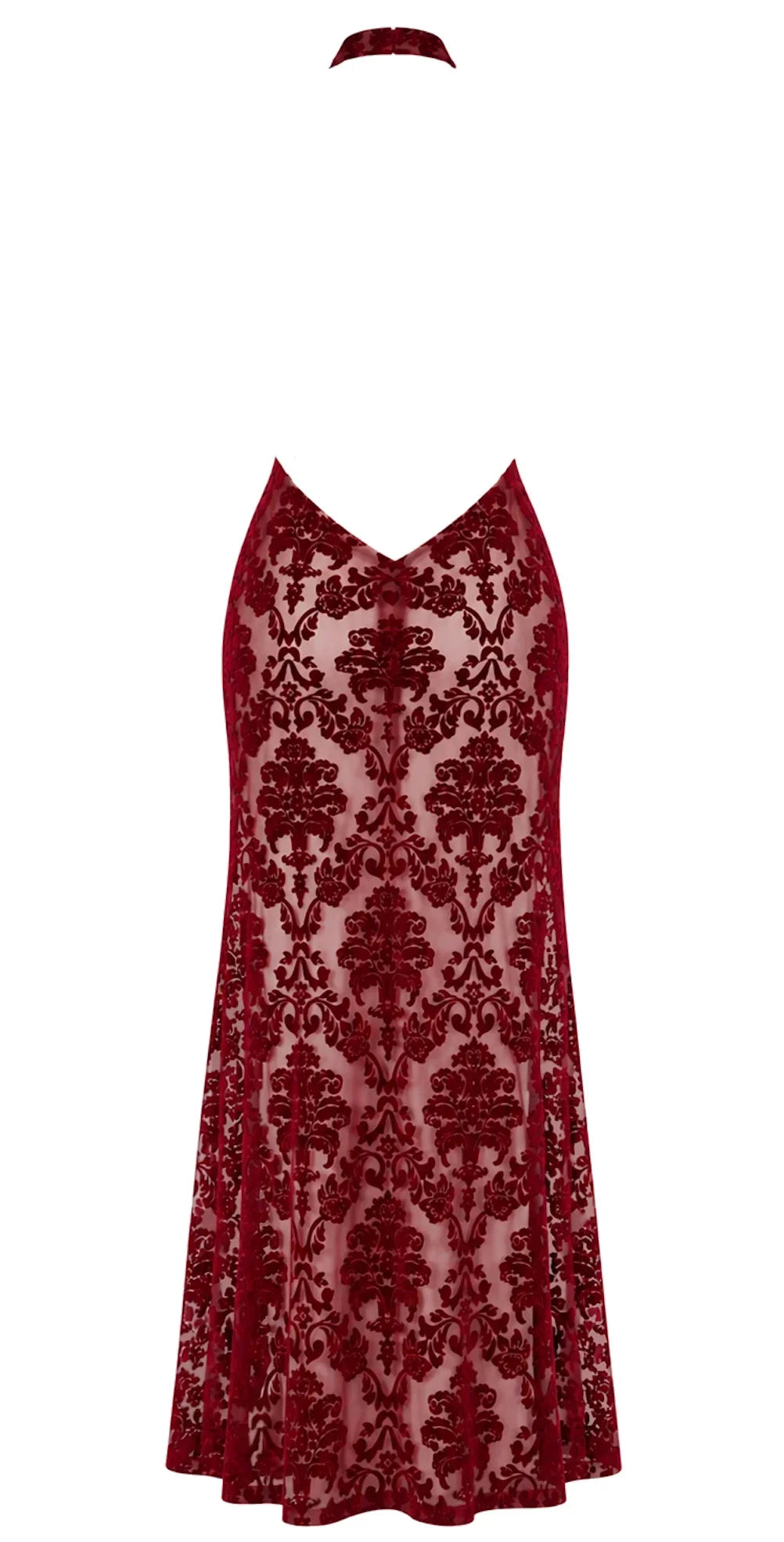 Bordeauxrotes Netz-Maxikleid F424