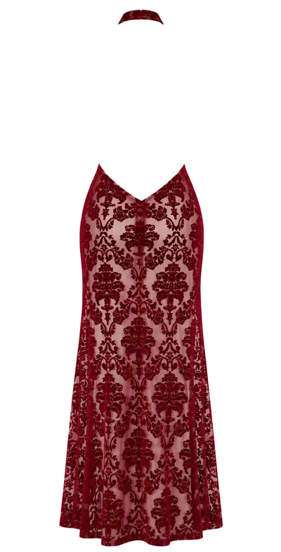 Bordeauxrotes Netz-Maxikleid F424