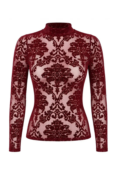 Bordeauxrotes Langarmtop F425