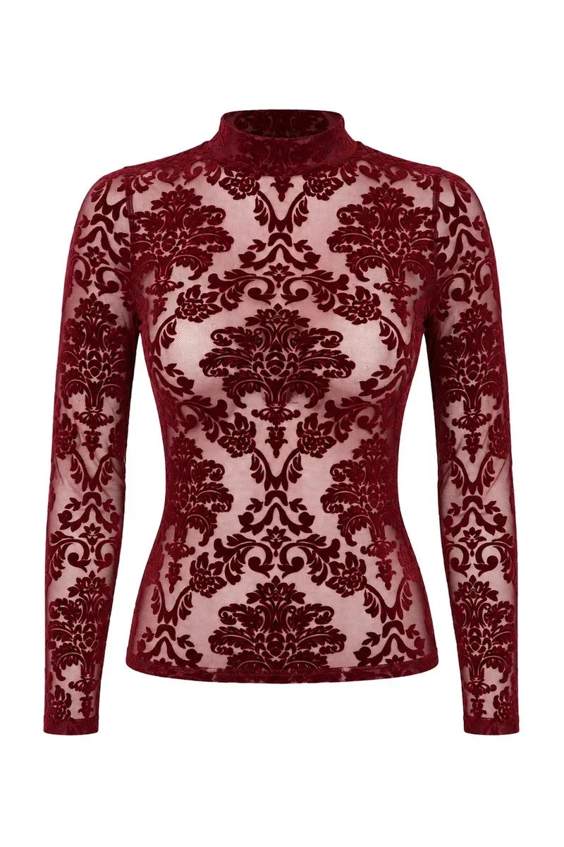Bordeauxrotes Langarmtop F425