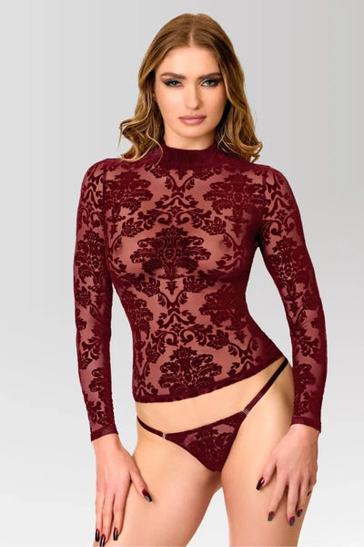 Bordeauxrotes Langarmtop F425