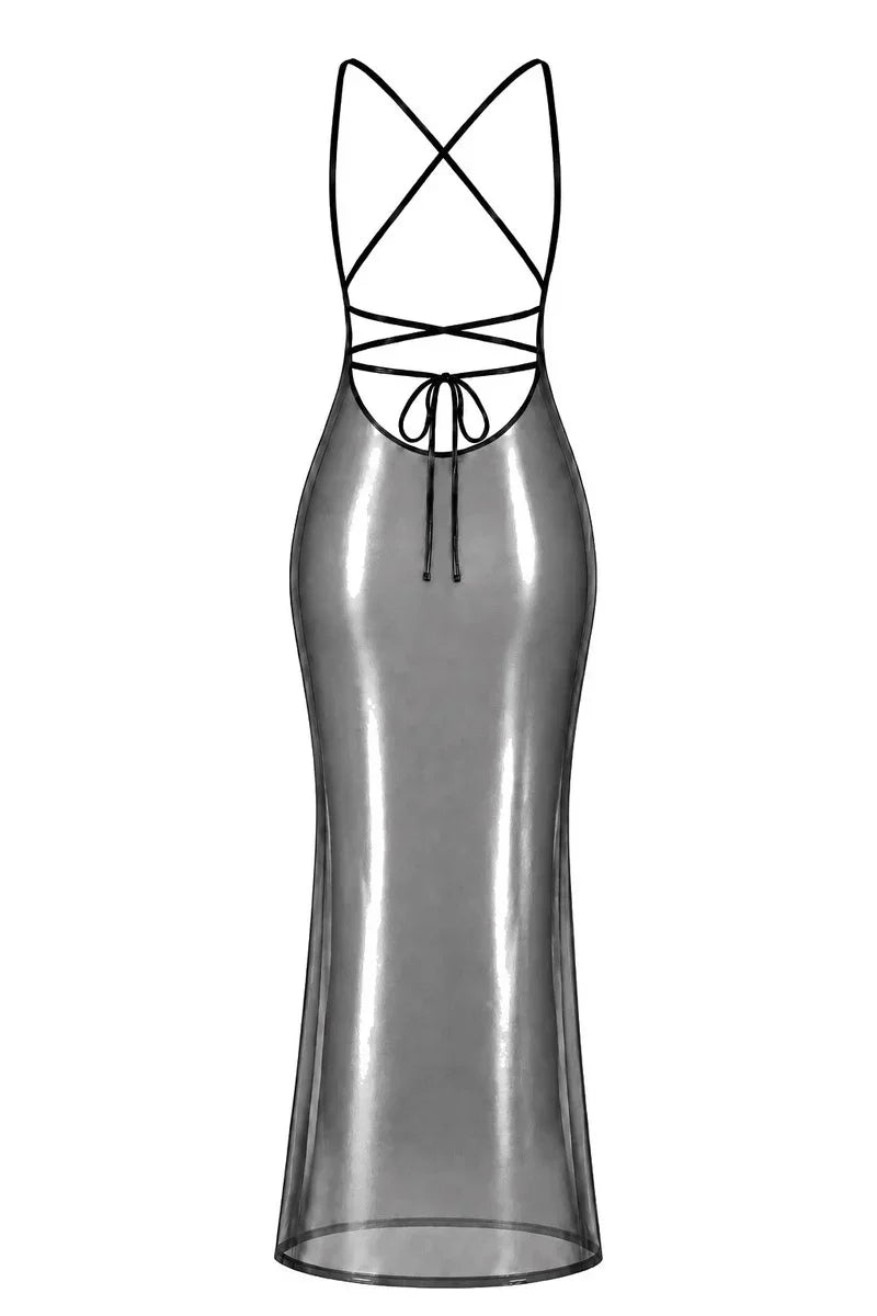 Silbernes Metallic-Maxikleid F427
