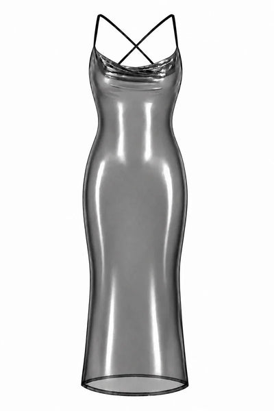 Silbernes Metallic-Maxikleid F427