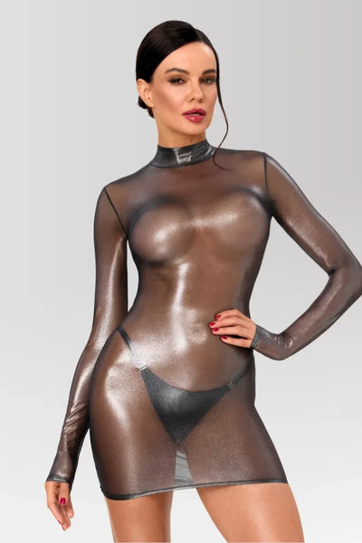 Metallic rückenfreies Minikleid F431