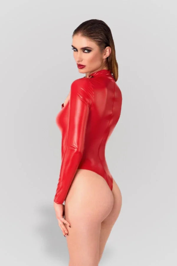 Body wetlook rouge Ligne Privée par Noir Handmade