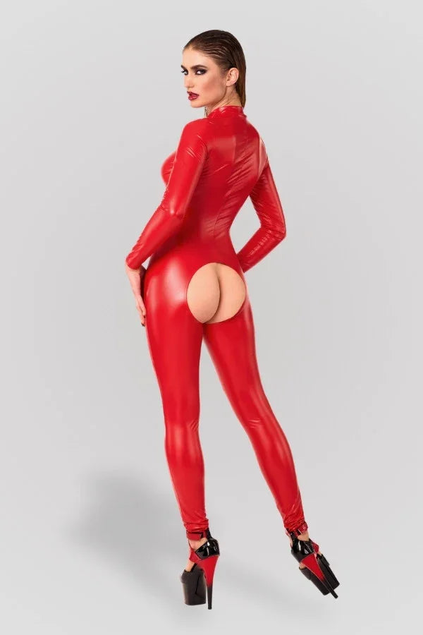 Combinaison wetlook rouge Ligne Privée par Noir Handmade