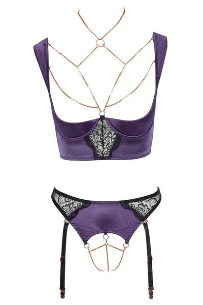 Ensemble bustier ouvert violet par Abierta Fina