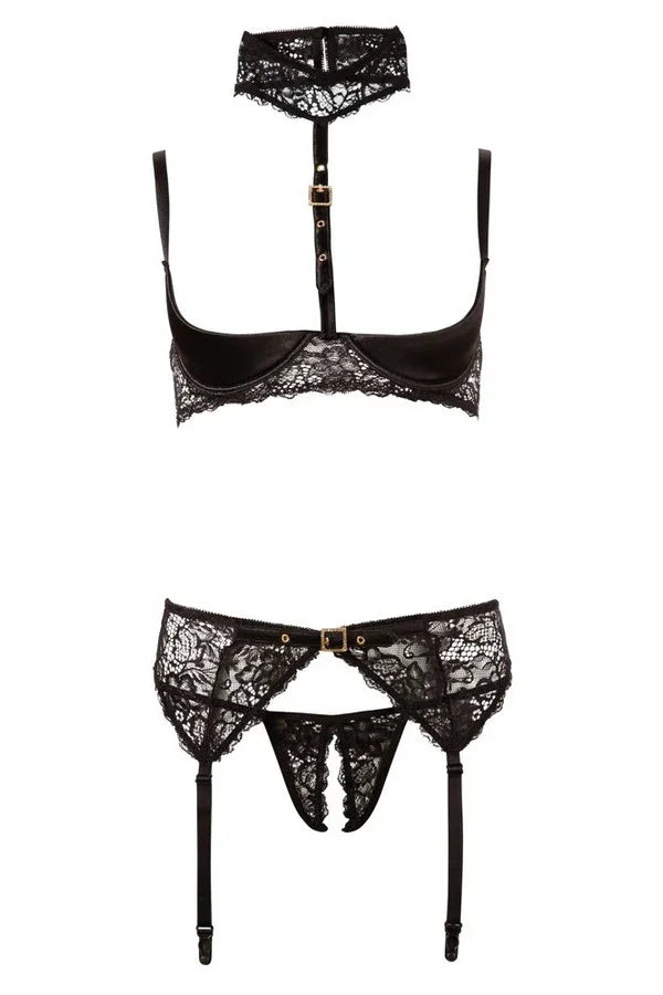 Ensemble ouvert jarretelles noir par Abierta Fina