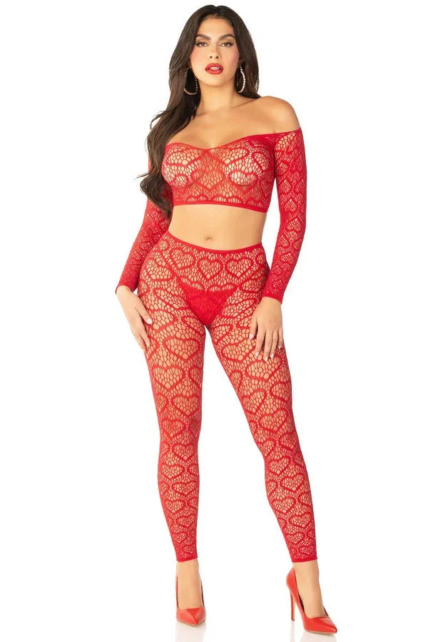 Ensemble Top résille coeurs par Leg Avenue