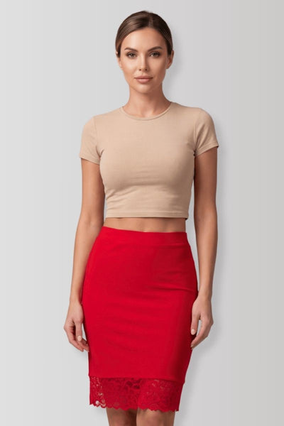 Maria Roter Jersey-Bleistiftrock