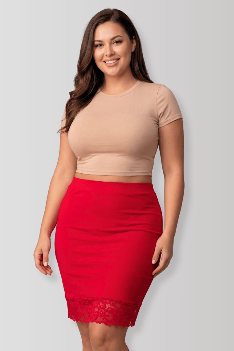 Maria Roter Jersey-Bleistiftrock