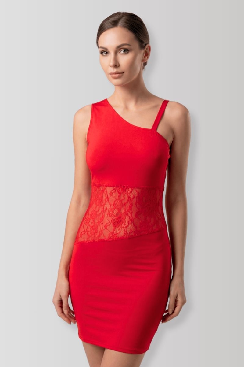 Paola rotes asymmetrisches Kleid